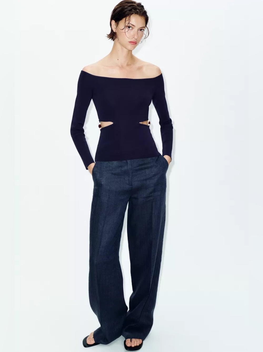 ZARA BEADED CUT OUT KNIT TOP